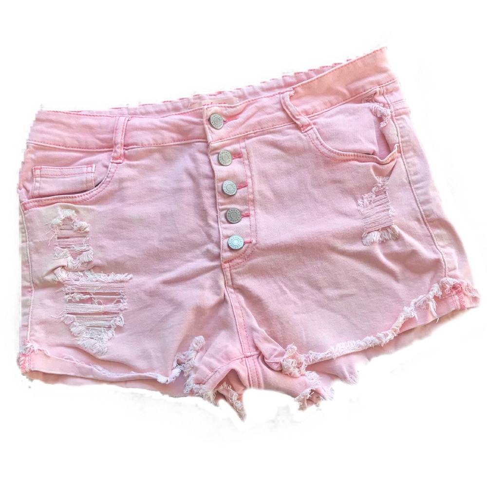 🍁 Refuge High Waisted Distressed Pink Shorts